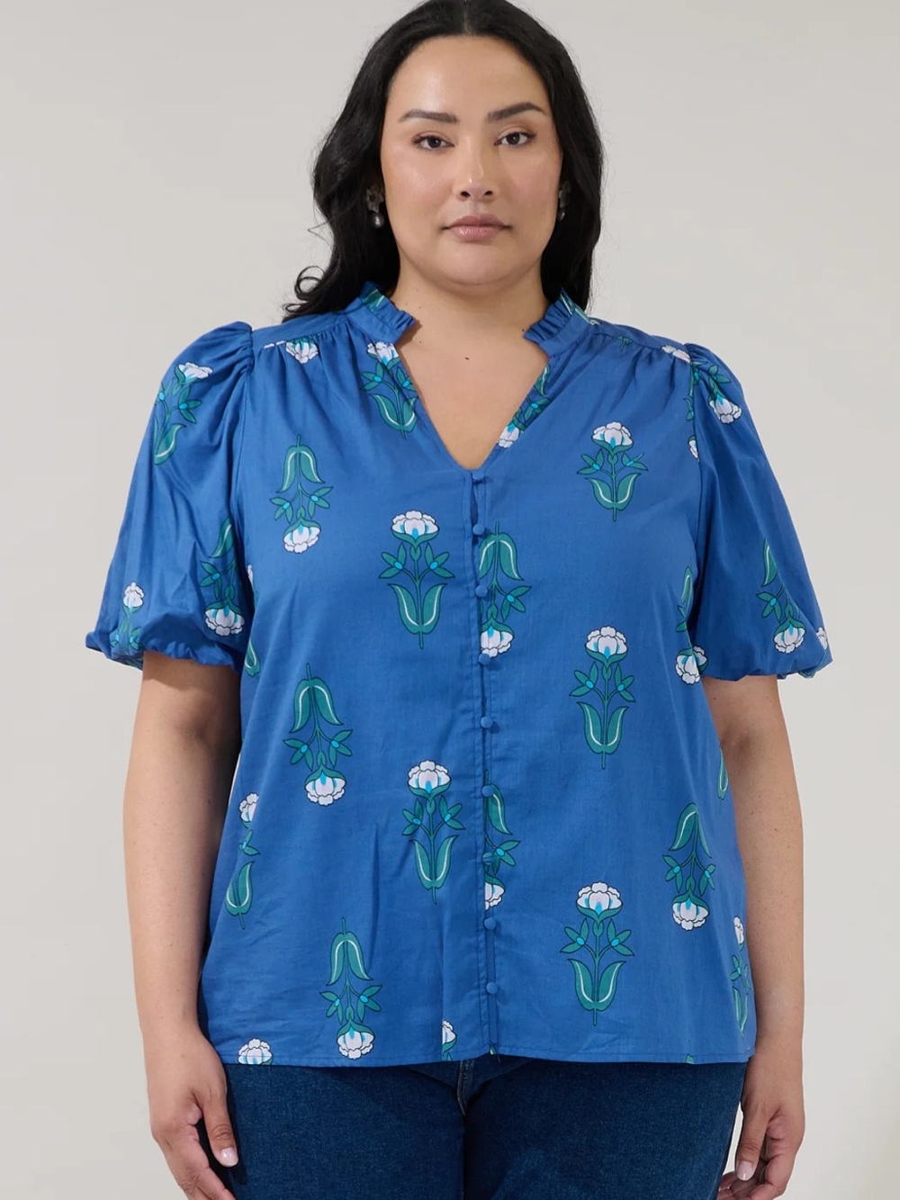 New Sugarlips Idara Button Down Top Amena Floral Curve 2X